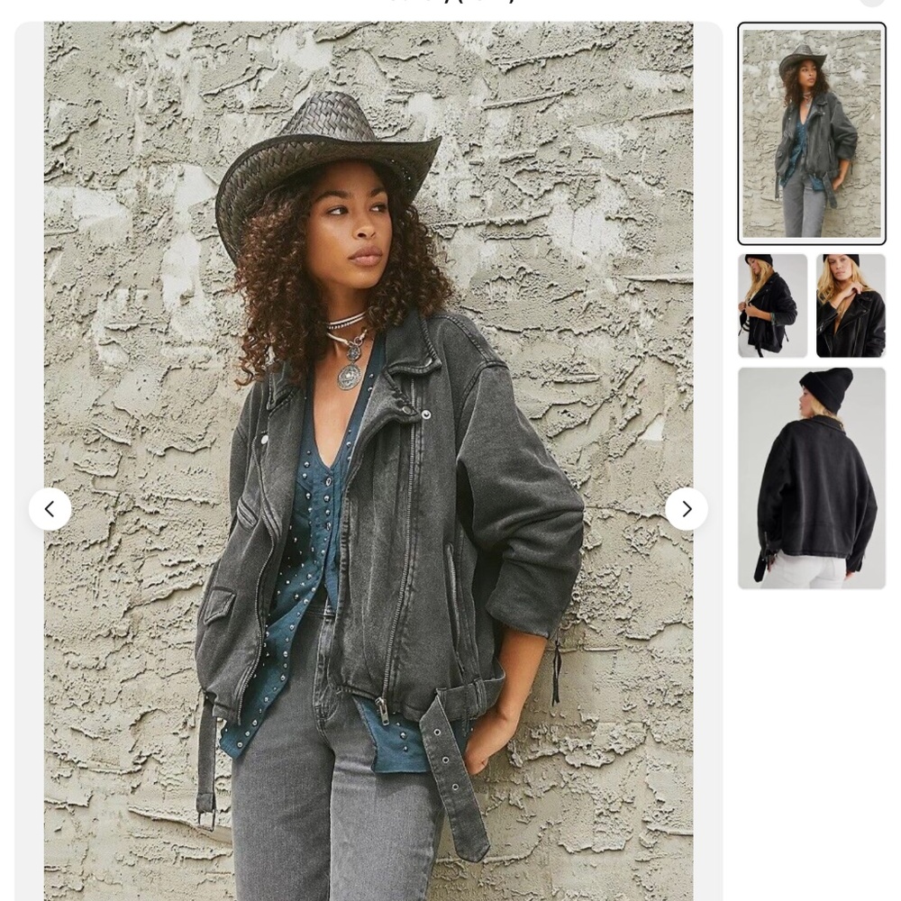 Free People Washed Black Denim Moto Jacket